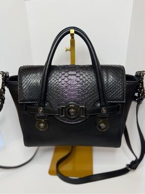 VERSACE Signature Python Leather Black Purple Medusa RARE Handbag